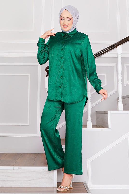 بدلة حجاب جاكار مزدوجة البنطلون - زمرد