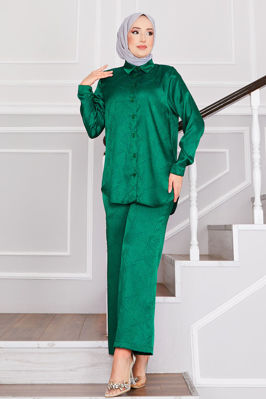 بدلة حجاب جاكار مزدوجة البنطلون - زمرد