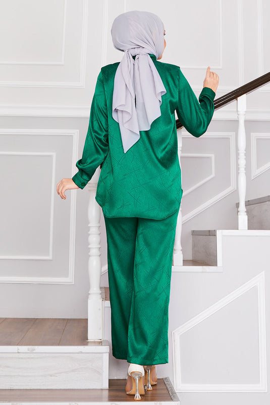 بدلة حجاب جاكار مزدوجة البنطلون - زمرد