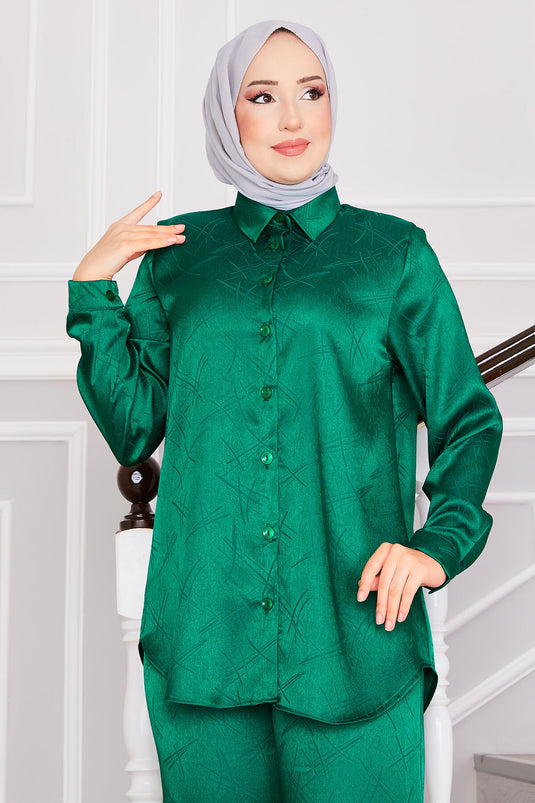 بدلة حجاب جاكار مزدوجة البنطلون - زمرد