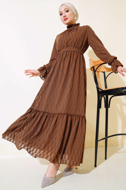 فستان جاكار للأرضية بني