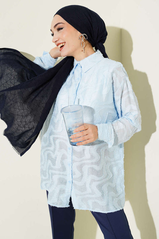 Chemise à franges jacquard bleu bébé
