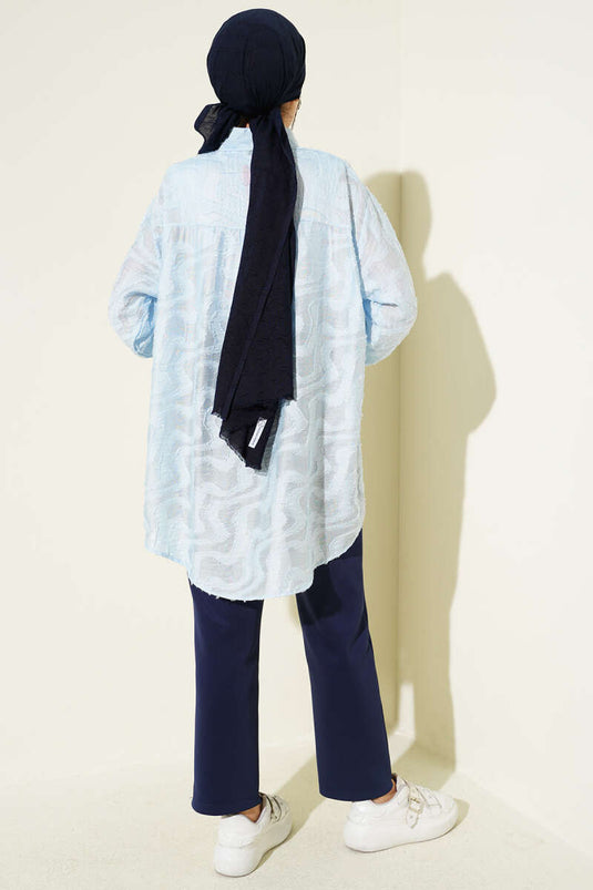 Chemise à franges jacquard bleu bébé