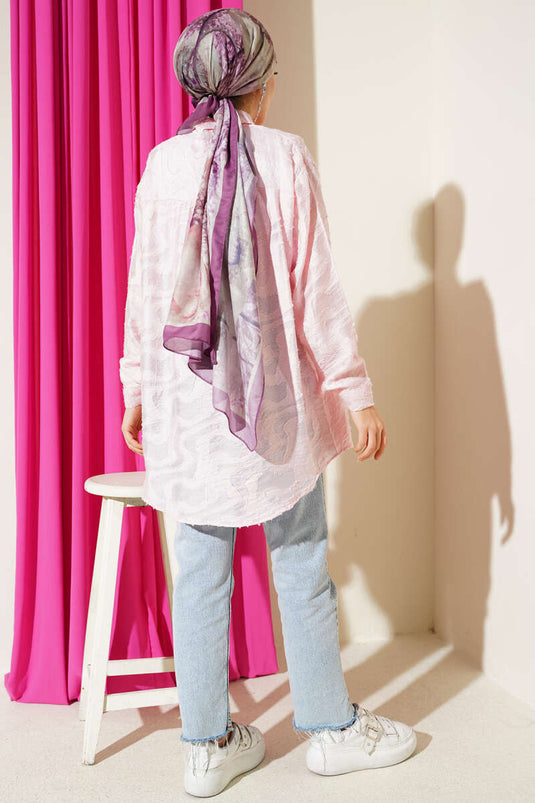 Chemise à franges jacquard rose
