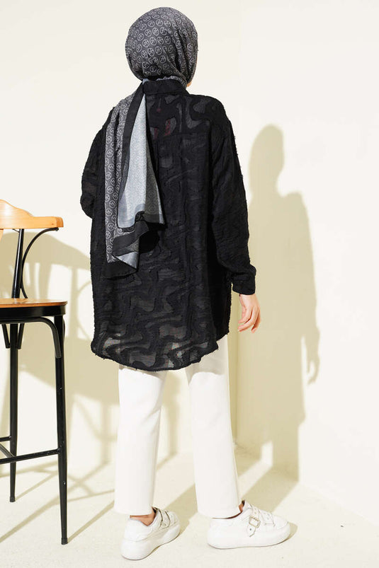 Camicia con dettagli a frange jacquard nera