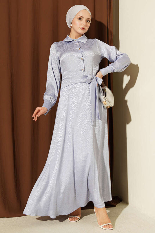 Jacquard Side-Tied Evening Dress Lilac