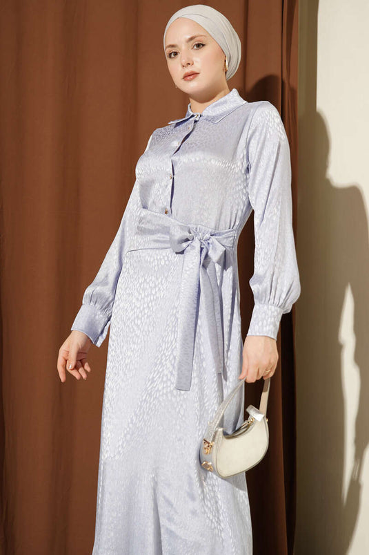 Jacquard Side-Tied Evening Dress Lilac