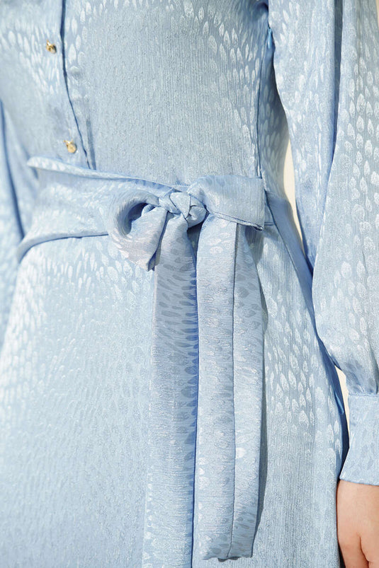 Jacquard Side-Tied Evening Dress Blue