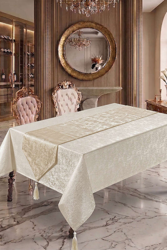 Set Tavolo da Pranzo Jacquard Ecrù