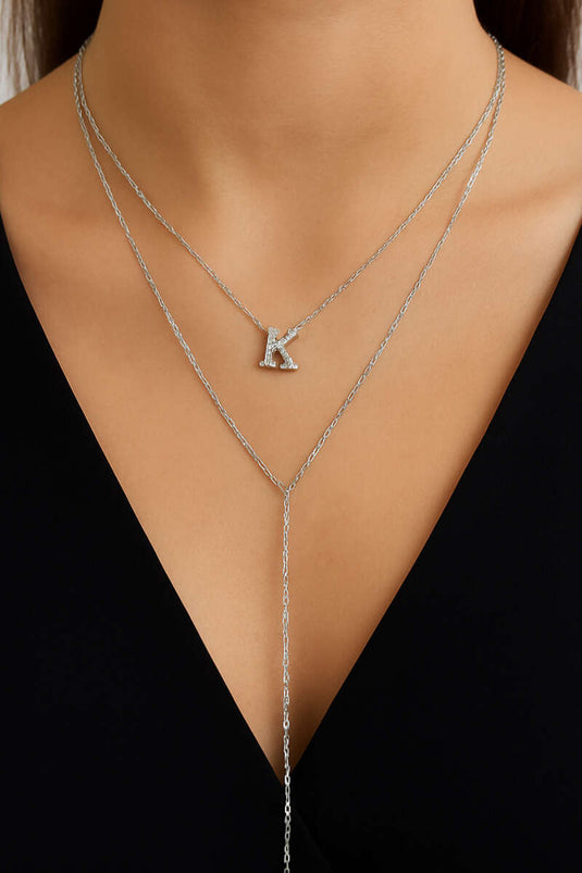 Collana con catena in argento con lettera K