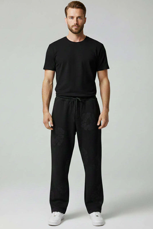 سروال رياضي رجالي بطبعة بارزة أسود