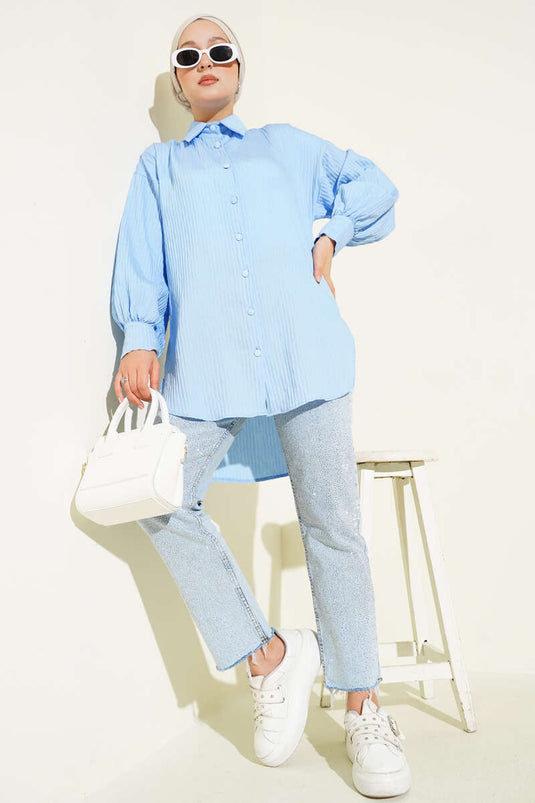 Chemise basique à rayures en relief bleu bébé