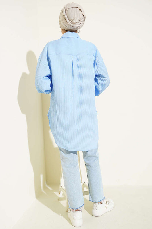 Chemise basique à rayures en relief bleu bébé