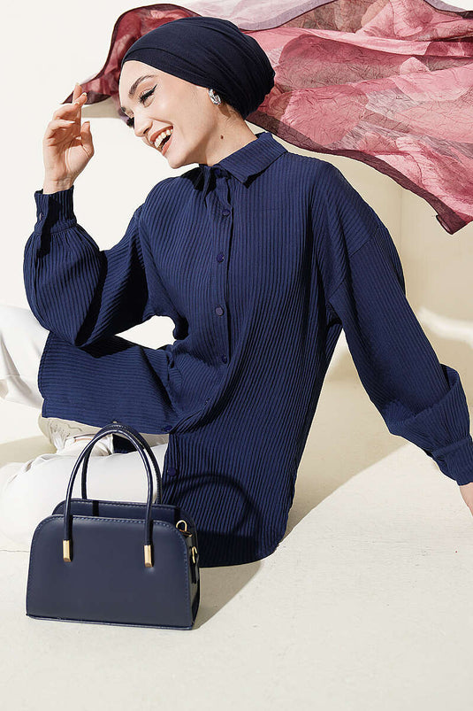 Chemise basique à rayures en relief bleu marine