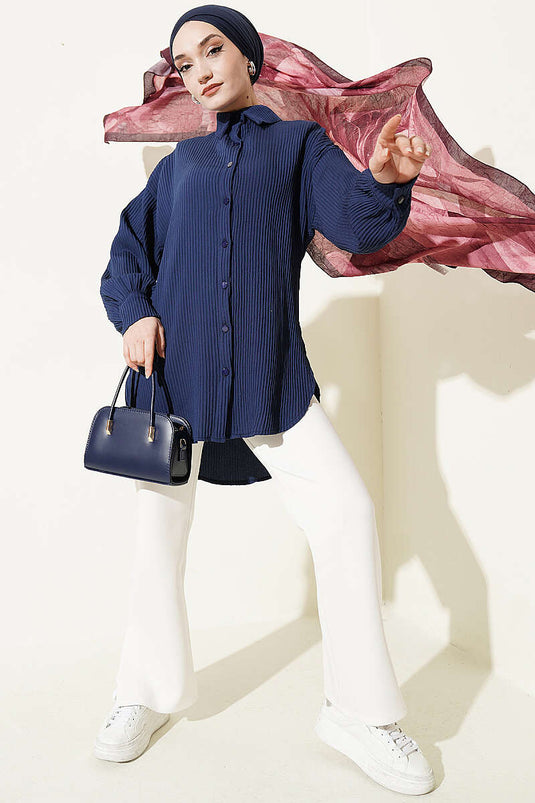 Chemise basique à rayures en relief bleu marine