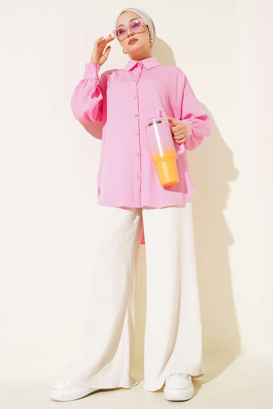 Embossed Striped Basic Shirt Pink