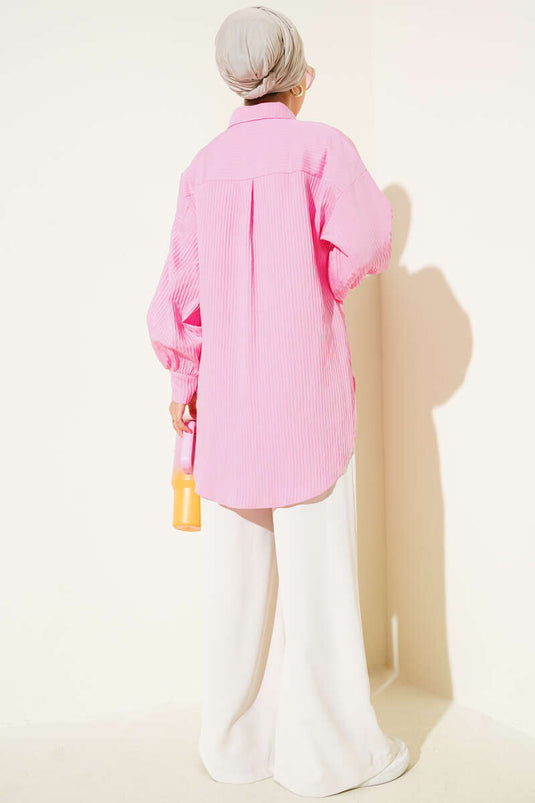 Embossed Striped Basic Shirt Pink