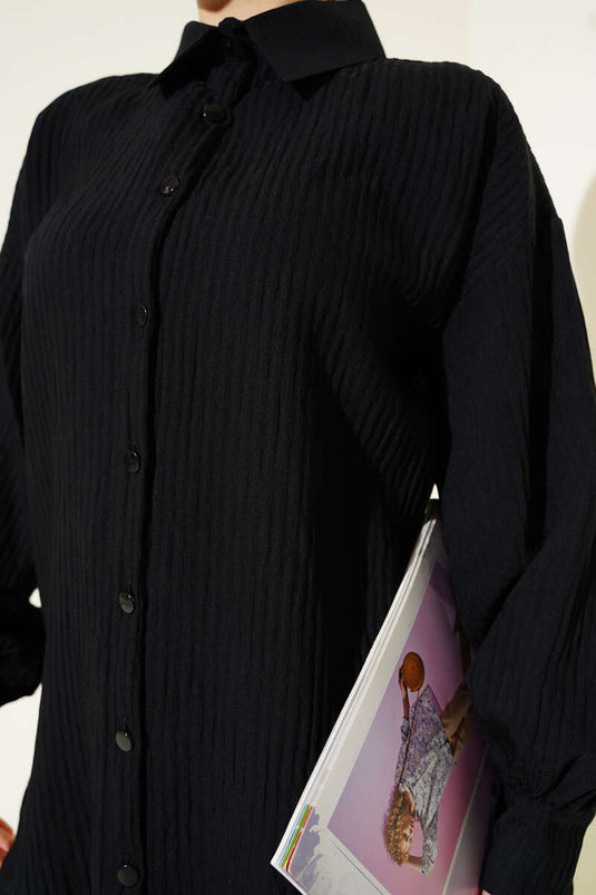 Embossed Striped Basic Shirt Black