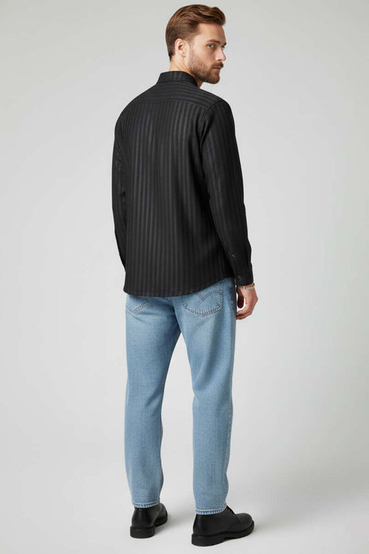 Chemise jacquard rayée en relief pour homme noire