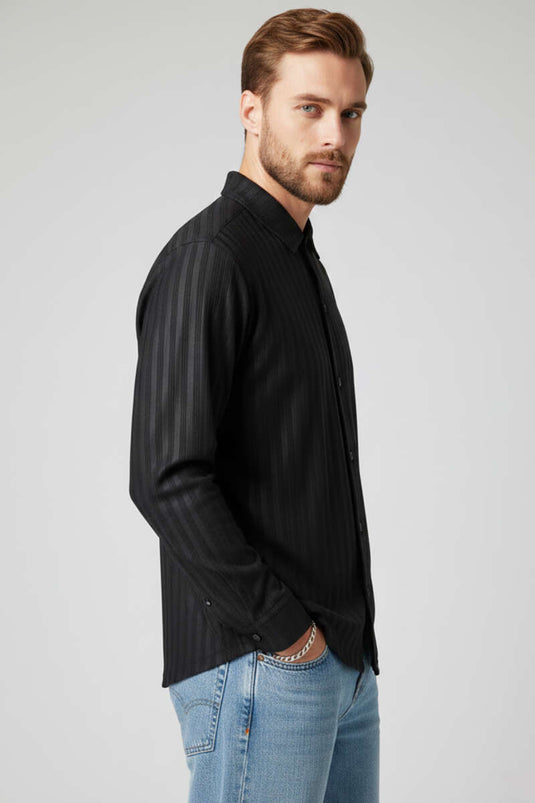 Chemise jacquard rayée en relief pour homme noire