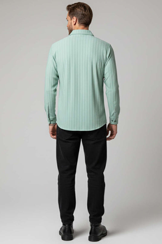 Chemise jacquard rayée en relief pour homme verte