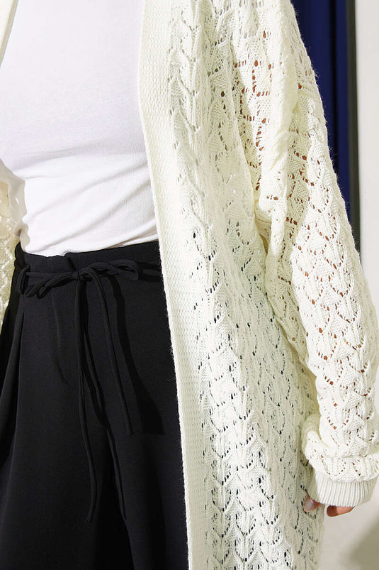 Embossed Araboy Knit Cardigan In Ecru