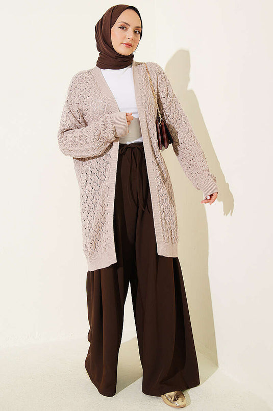 Embroidered Araboy Pattern Mink Knit Cardigan