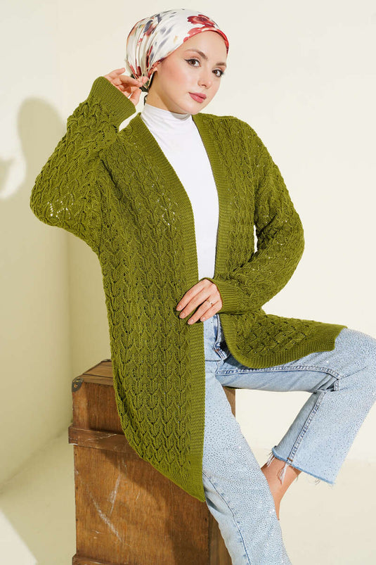 Kabartma patroon Araboy gebreid vest groen