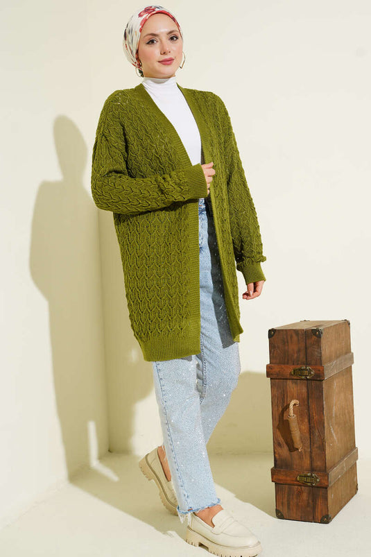 Kabartma patroon Araboy gebreid vest groen