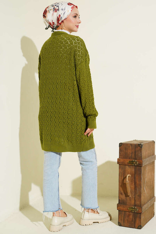 Kabartma patroon Araboy gebreid vest groen