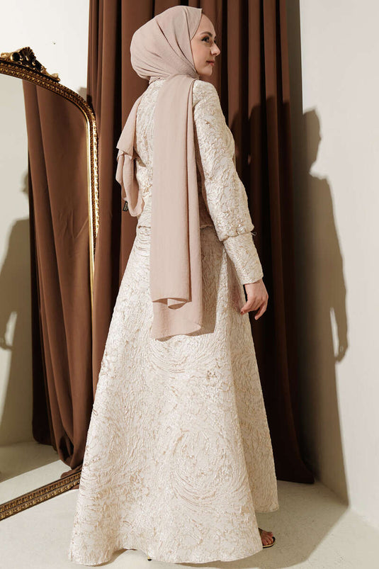 Ensemble jupe jacquard à motif en relief beige