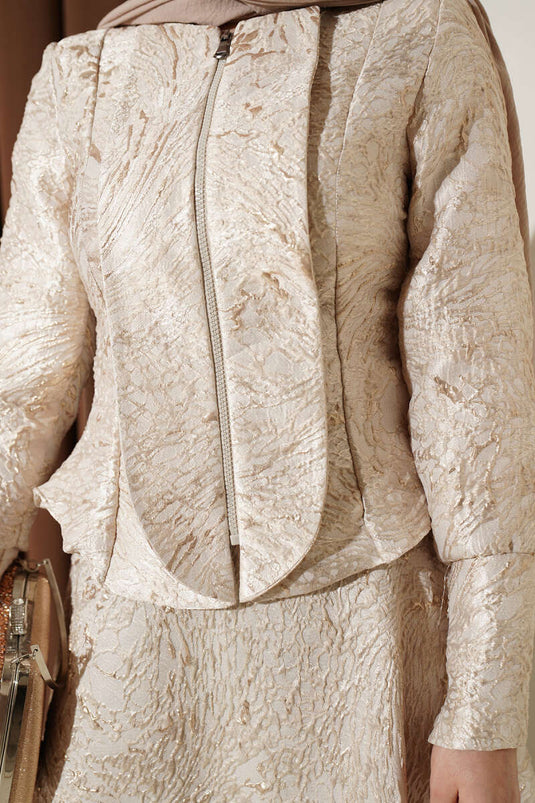 Ensemble jupe jacquard à motif en relief beige