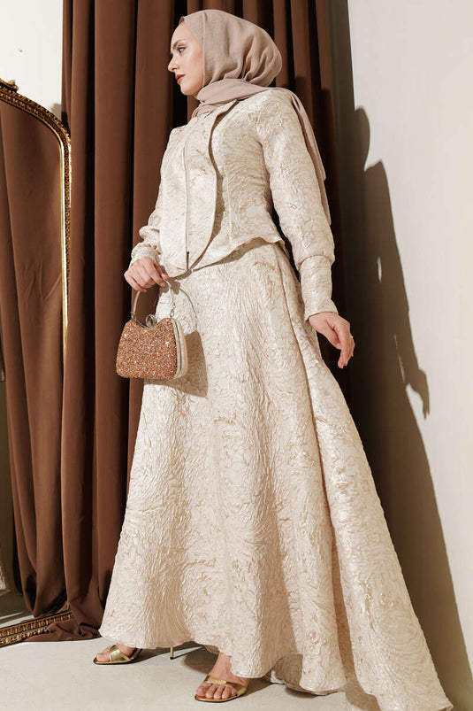 Ensemble jupe jacquard à motif en relief beige