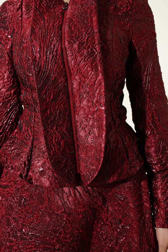 Jacquard-Set mit geprägtem Muster und Rock, Bordeaux