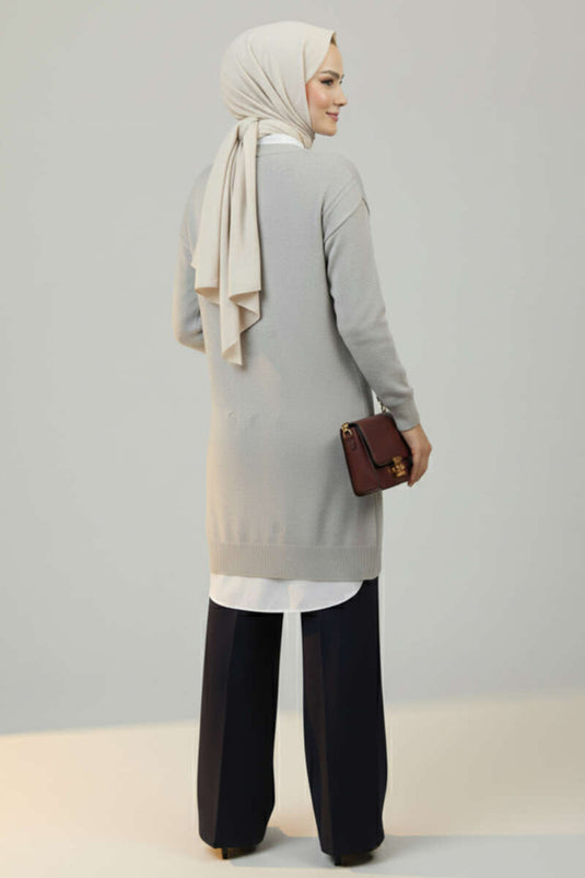 Tunique grise en maille douce à motif en relief