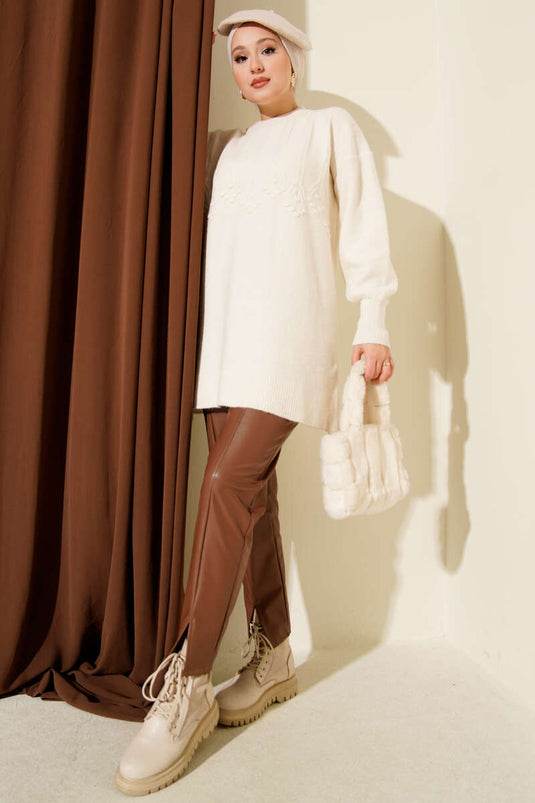 Kabartma Desen Yumoş Triko Tunik Kemik