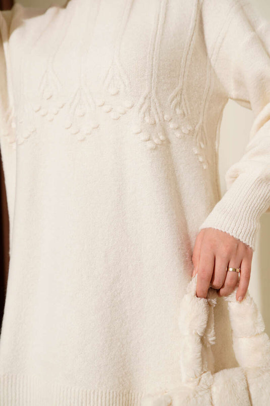 Embossed Pattern Soft Knitwear Tunic Bone