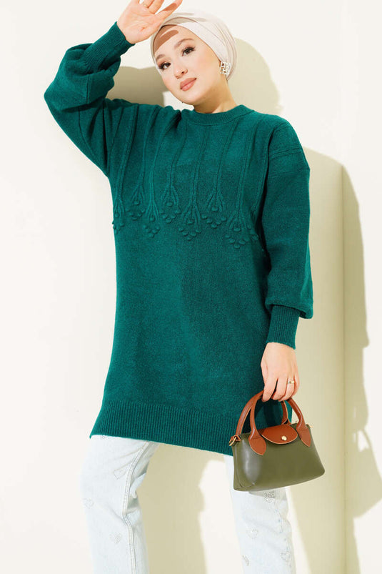 Tunique en maille douce à motif en relief, bleu marine