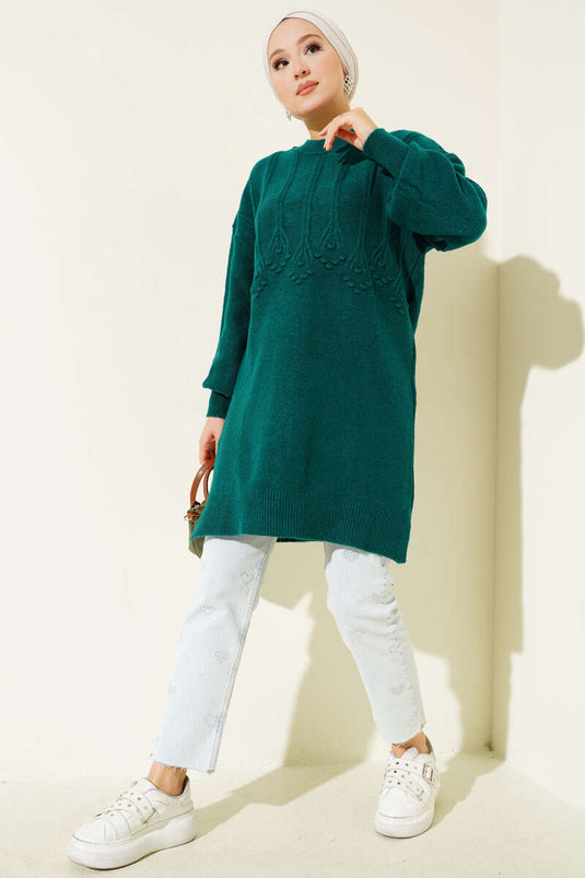 Tunique en maille douce à motif en relief, bleu marine