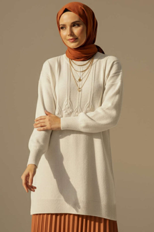 Tunique en maille douce à motif en relief couleur pierre