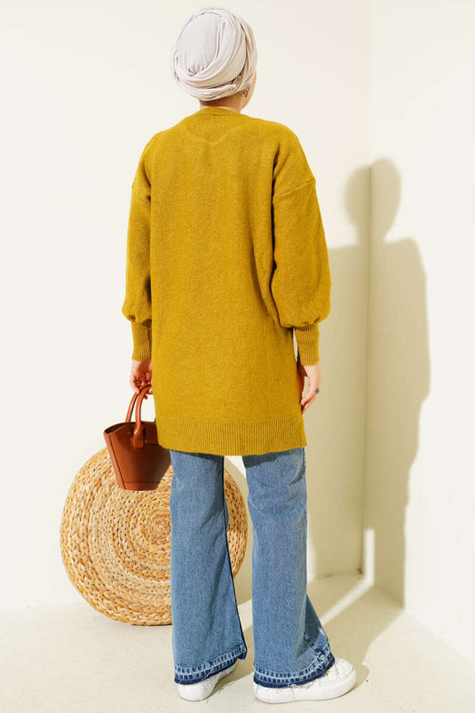 Embossed Pattern Soft Knit Tunic Olive Green