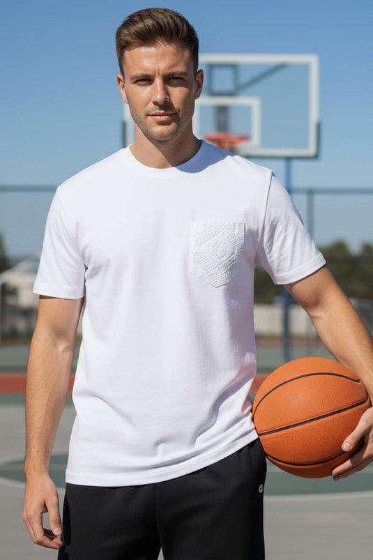 Embossed Pattern Men's T-shirt White