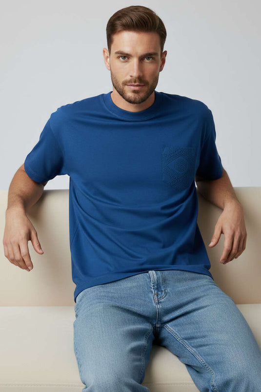 Kabartma Desenli Erkek T-shirt İndigo