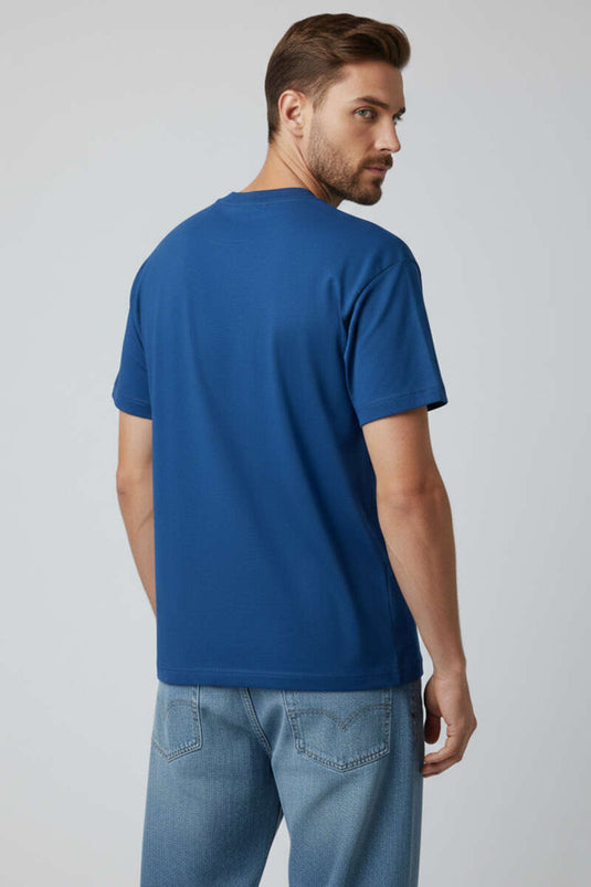 Kabartma Desenli Erkek T-shirt İndigo