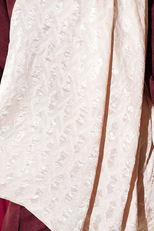 Sciarpa Jacquard Ricamata Beige