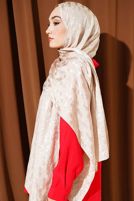 Écharpe Jacquard Brodée Couleur Sable Beige
