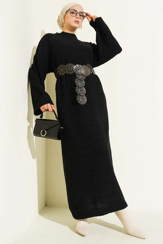 Robe en maille à motif en relief noire