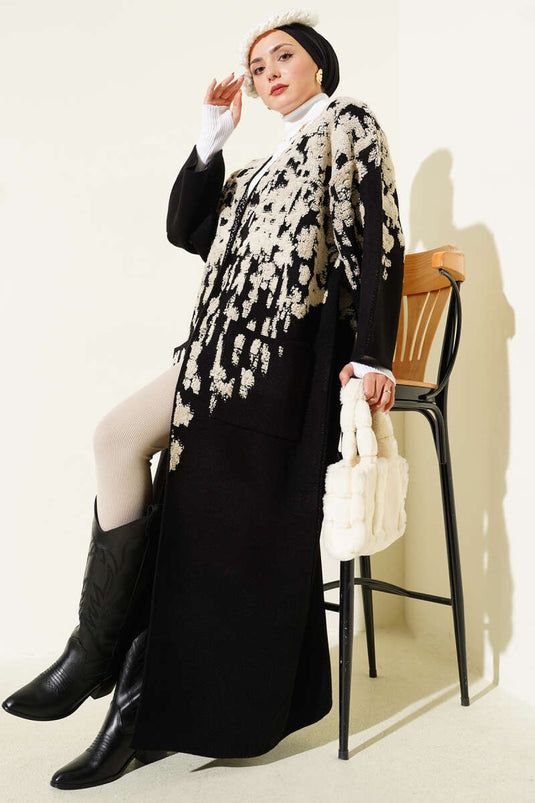 Gilet long en tricot à motif en relief couleur pierre