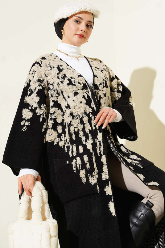 Gilet long en tricot à motif en relief couleur pierre