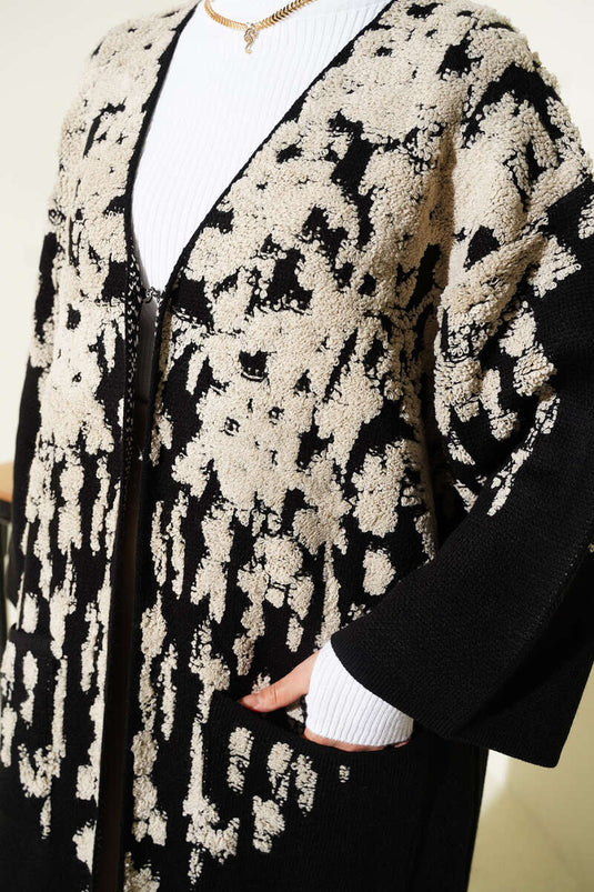 Gilet long en tricot à motif en relief couleur pierre